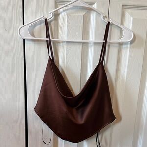 Forever 21 Brown Satin Cowl Neck Crop Top